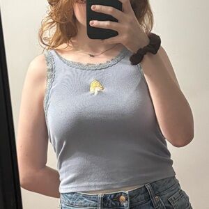 Aeropostale Blue Gray Tank Top with Yellow Mushroom